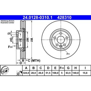 Ate Disco freno 24.0128-0310.1 anteriore, ventilato, altamente carbonizzato, 1 pezzo