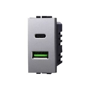 Ettroit Presa USB Type-C a 2 posti grigia compatibile anche con BTicino Livinglight