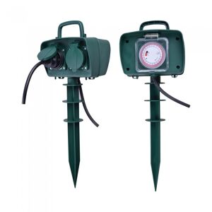 V-Tac Vt-1112-3 Presa Elettrica Da Giardino Con Timer E Picchetto 2 Prese 16a Con Cavo 3m Corpo Verde Ip44 - Sku 8811