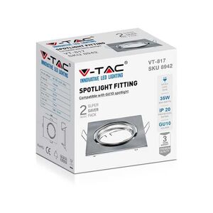 V-Tac Vt-817 Portafaretto Led Da Incasso Orientabile Quadrato Metallo Nickel Satinato Per Lampadine Gu10-Gu5.3 Box 2pz - Sku 8942