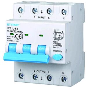 Ettroit Interruttore Magnetotermico Differenziale 3p+n 50a 6ka 300ma 380v Occupa 4 Moduli Din  Jx265063