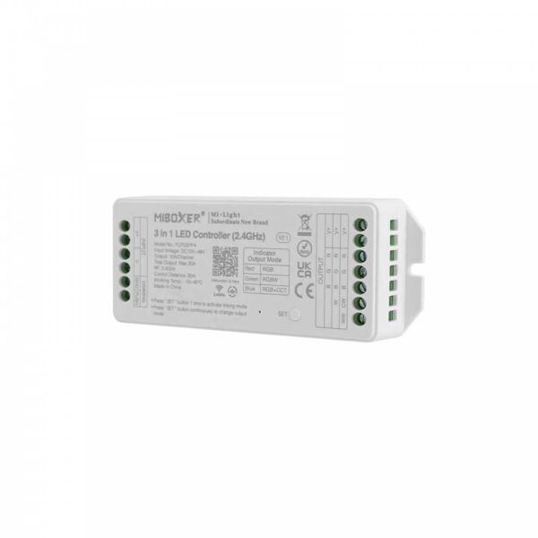 mi-light ricevitore controller rgb/rgbw/rgb+cct 12/24v, alta potenza 20a, 4-zone, sinc. aut., push dim.