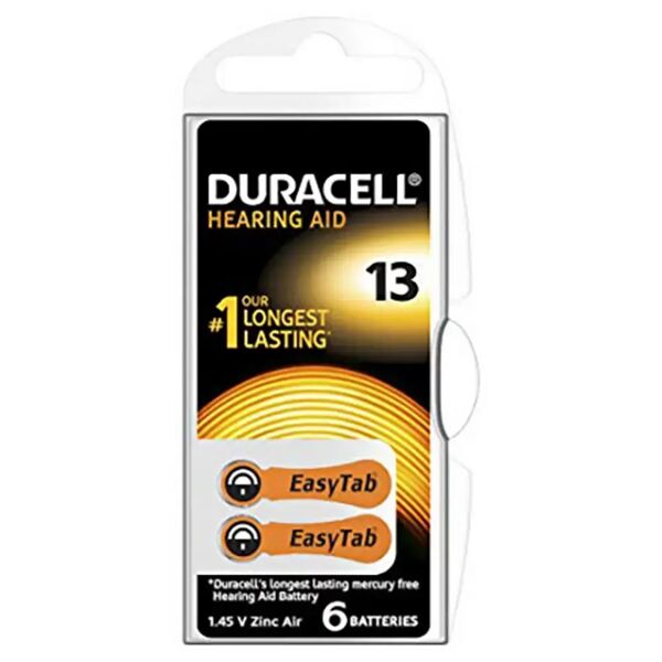 batteria acustica duracell 13 arancione 1,45v zinco-aria confezione da 6 pile