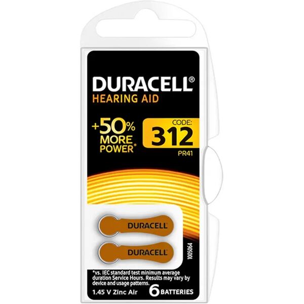 batteria acustica duracell 312 marrone 1,45v zinco-aria confezione da 6 pile