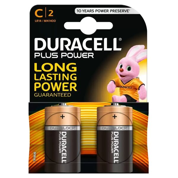 batteria duracell 1,5v c mezzatorcia plus power alcalina confezione da 2 pile