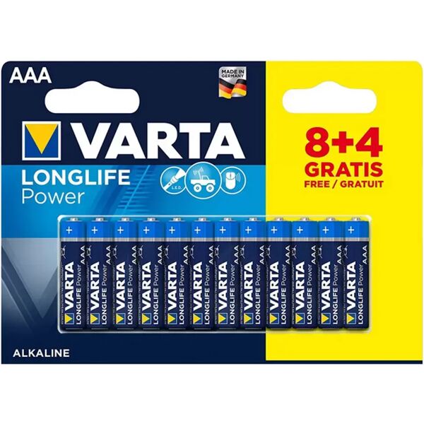 batteria varta 1,5v aaa ministilo longlife power alcalina confezione da 12 pile