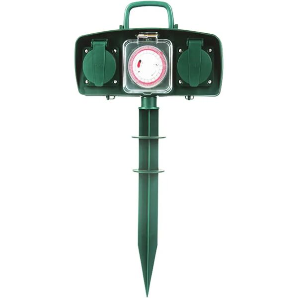 tecnomat picchetto da giardino con 2 prese schuko 16a e cavo h05rrn-f 3g1,5 mmq ip44 con timer