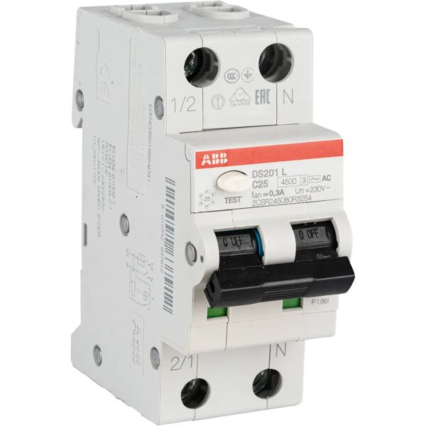 tecnomat interruttore magnetotermico abb differenziale 4,5ka 1p+n 25 0,3a 2 moduli ds201 mtd