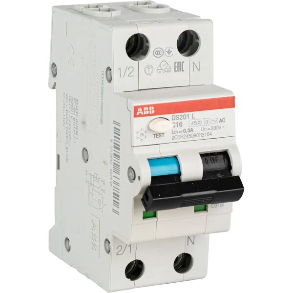 tecnomat interruttore magnetotermico abb differenziale 2 moduli 1p+n 16a 4,5ka 0,3a ds201 mtd