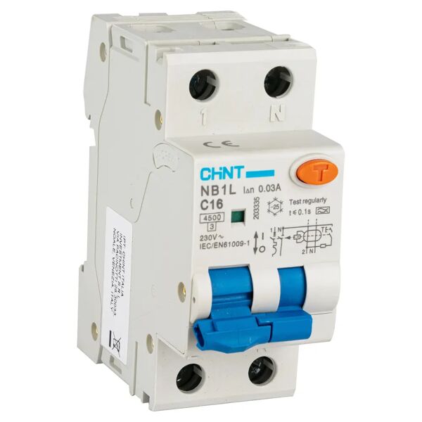 chint interruttore magnetotermico  differenziale 1p+n 16a 4,5ka 30ma 2 moduli 230v classe a