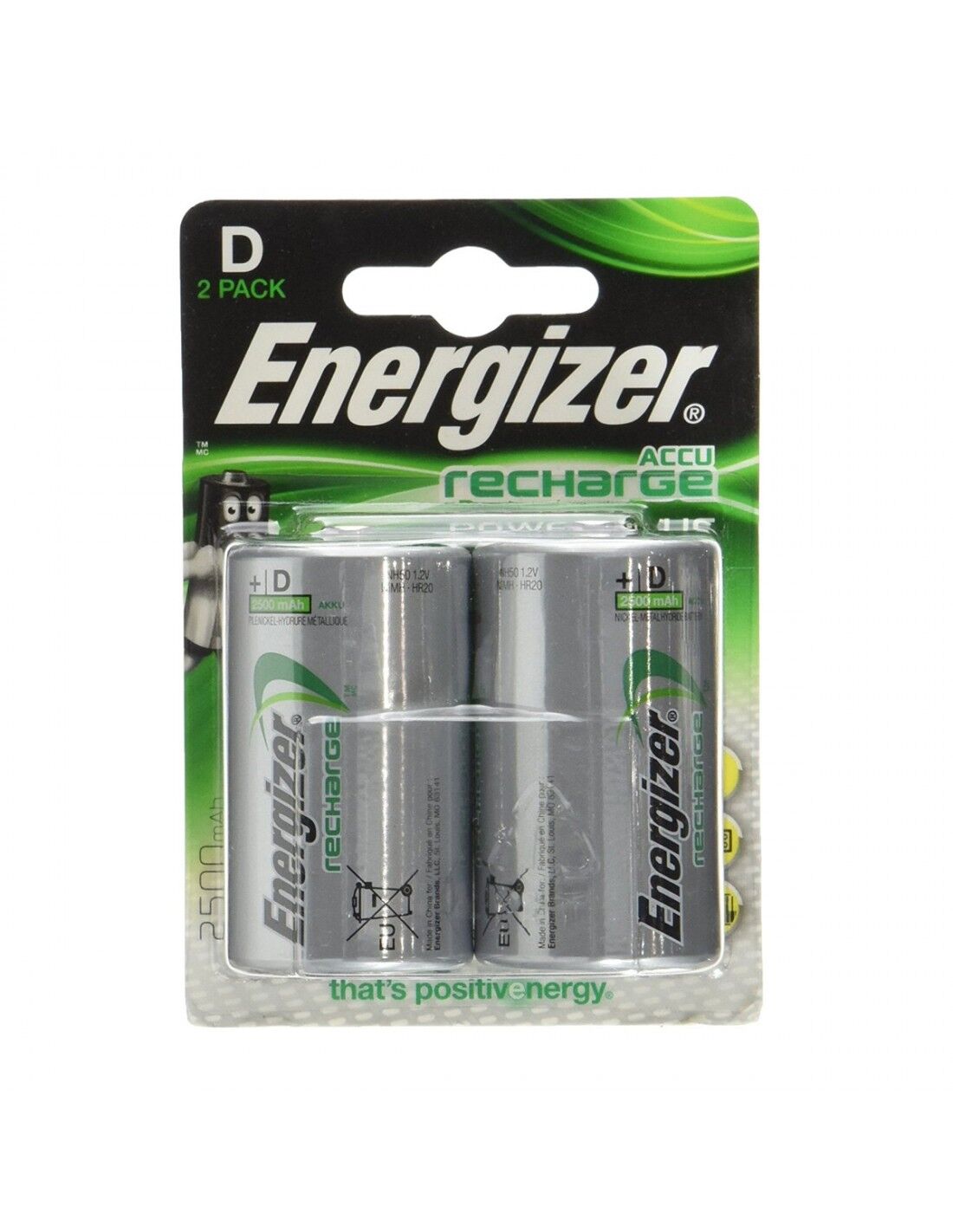 Energizer Torcia D 2500 Mah - Blister Da 2 Batterie Ricaricabili