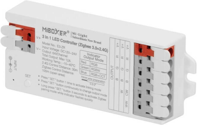 Mi-Light Ricevitore Controller RGB/RGBW/RGB+CCT 12/24V - ZIGBEE 3.0, 4-zone, Sinc. Aut.