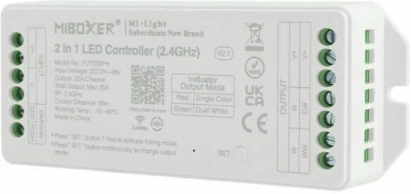 Mi-Light Ricevitore Dimmer 12/24V Monocolore e CCT 4-Zone, Sinc. Aut., Push Dim., Alta Potenza max 20A