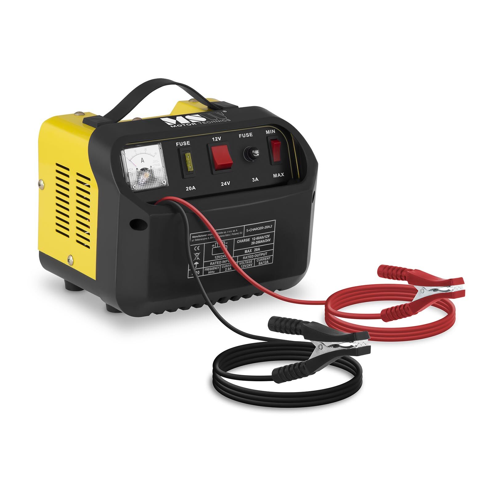 MSW Caricabatterie per auto professionale - 12/24 V - 8/12 A - pannello di controllo inclinato S-CHARGER-20A.2