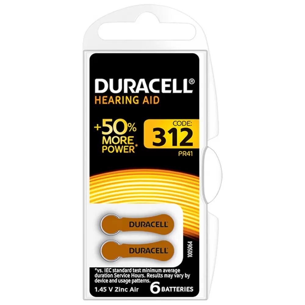 Batteria acustica Duracell 312 Marrone 1,45V Zinco-Aria confezione da 6 pile