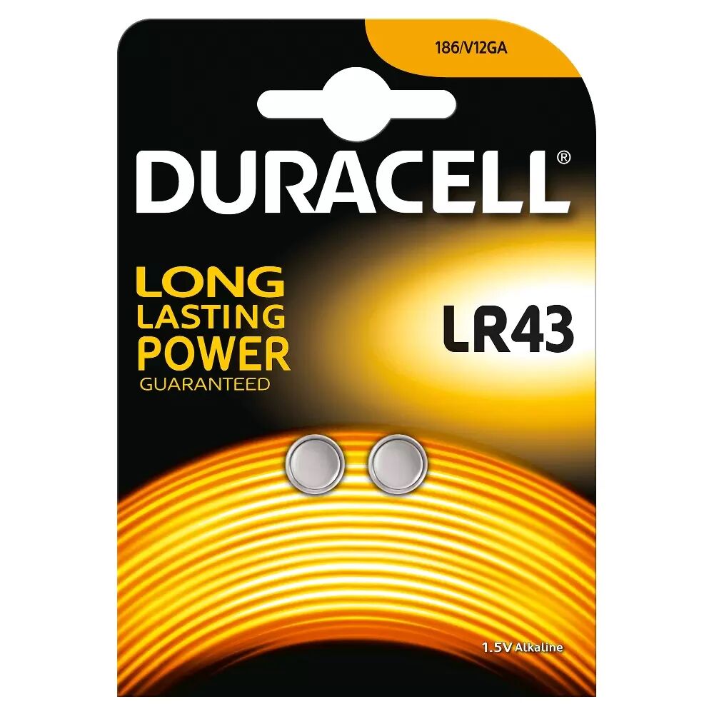 Batteria bottone Duracell 1,5V LR43 Alcalina confezione da 2 pile