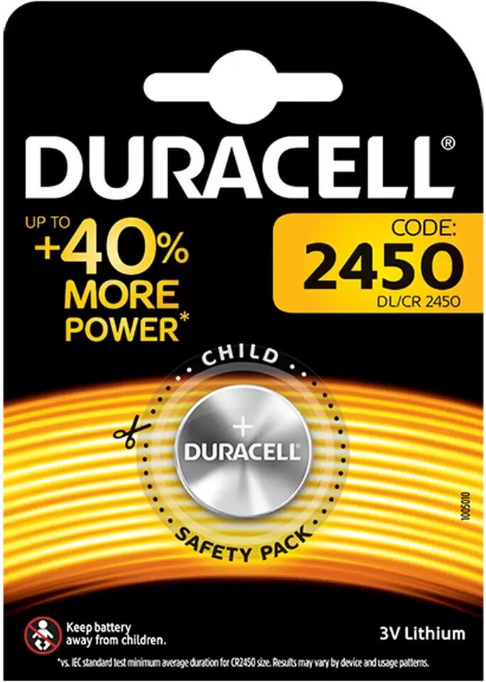 Batteria bottone Duracell 3V CR2450 Litio confezione da 1 pila