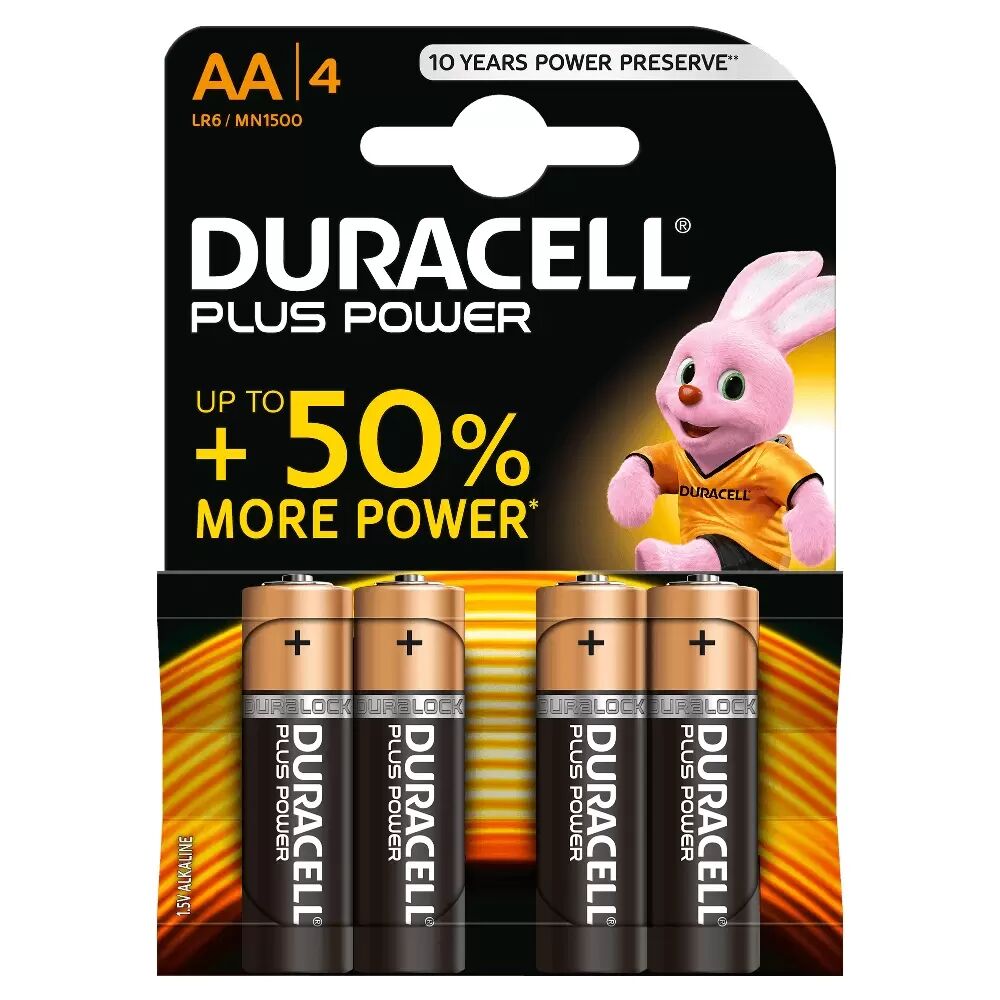 Batteria Duracell 1,5V AA Stilo Plus Power Alcalina confezione da 4 pile