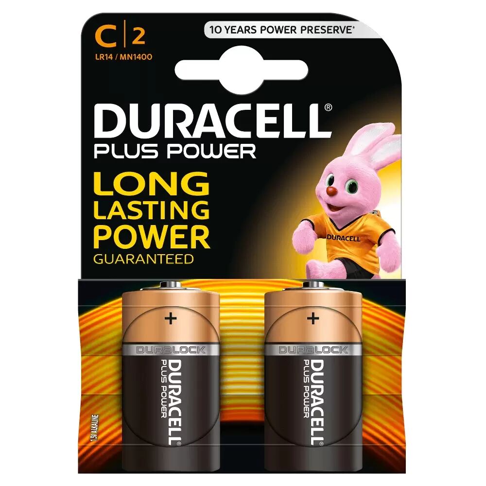 Batteria Duracell 1,5V C Mezzatorcia Plus Power Alcalina confezione da 2 pile