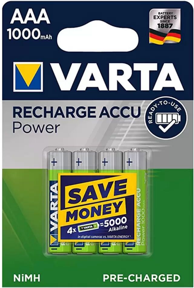 Batteria Ricaricabile Varta 1,2V AAA Ministilo Accu Power 1000mAH confezione da 4 pile