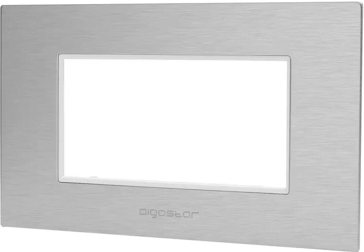 Aigostar Placca 4 moduli 504 in alluminio argento compatibile anche con BTicino Livinglight