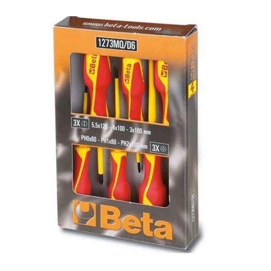 Beta Serie Di 6pz. Giraviti Isolati 1000v Per Viti Lama Piatta E Croce Phillips® In Pratica Scatola  1273mq/d6