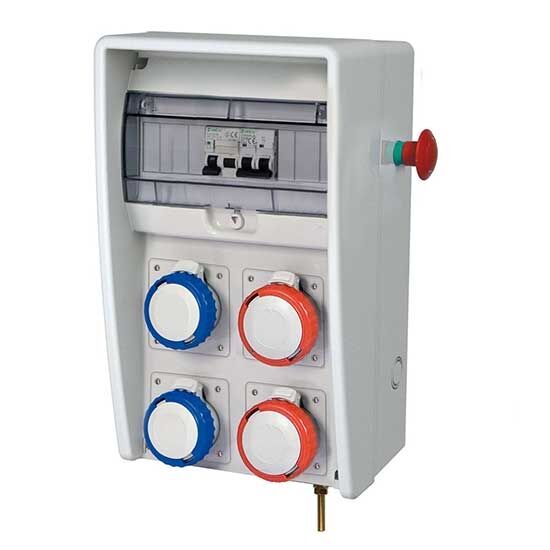 Fanton Quadro Di Distribuzione Serie Ulisse 250 Asc Con Prese 2+2 Cee Con Morsettiera E Pulsante Di Emergenza + Interruttori Differenziali Potenza 9kw  74325