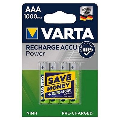 Offertecartucce.com Varta Recharge Accu Power 4 Batterie ministilo ricaricabili 1000mAh AAA 1,2V