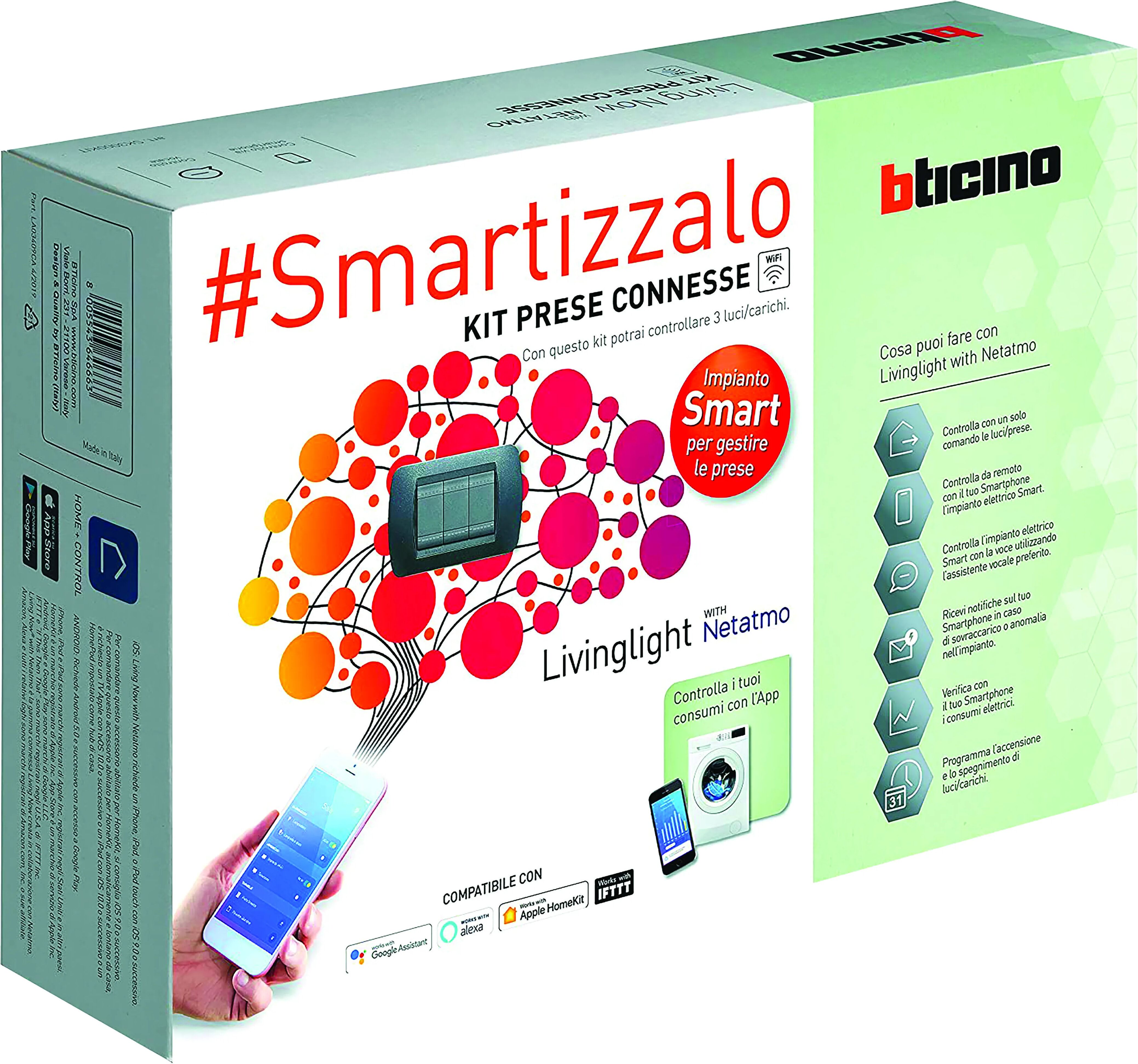 BTicino KIT LIVING LIGHT SMART NERO CON GATEWAY COMANDO ENTRA-ESCI E 3 MODULI PRESA