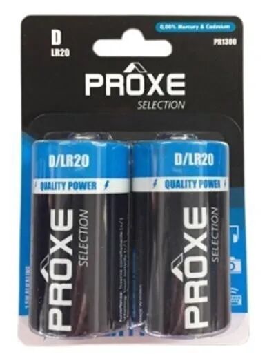 Proxe BLISTER DA 2 PILE ALKALINE TORCIA D 1,5V  LR20 PER APPARECCHI MULTIFUNZIONE