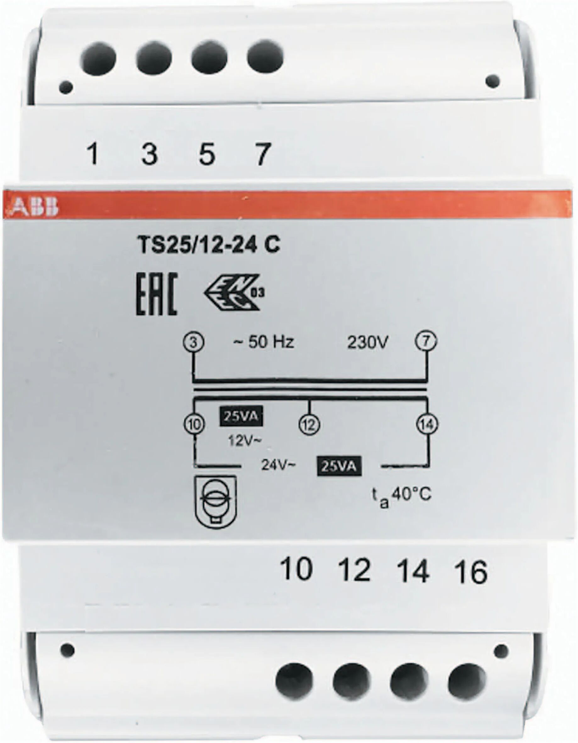 Tecnomat TRASFORMATORE MODULARE BARRA DIN ABB PER USO GENERALE CONTINUO TS25 25VA 12-24V 4 MODULI