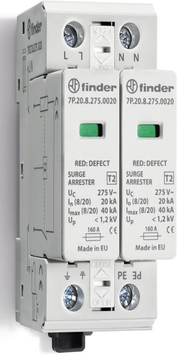 Finder SCARICATORE DI SOVRATENSIONE  2P 230V SPD TIPO II 1P+N PER SISTEMI AC MONOFASE