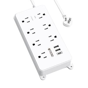 Regleta De Enchufe Plano Delgada, 4 Salidas, 3 Usb (1 Usb C)