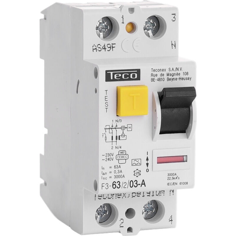 Teco differentieelschakelaar 2P 63A 300mA Type A*