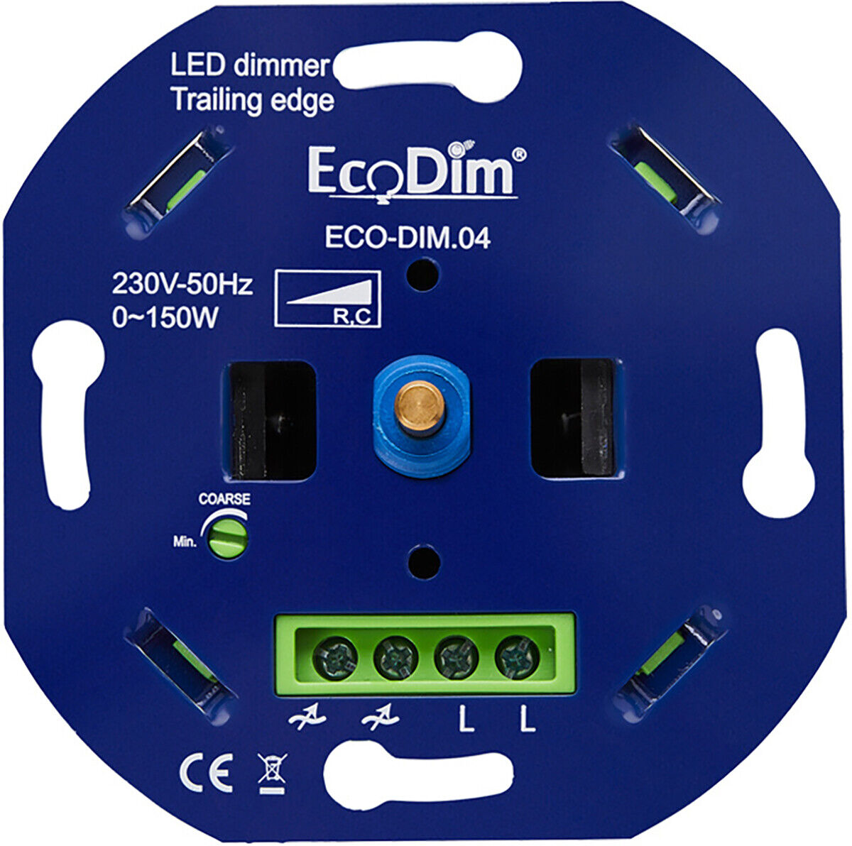 EcoDim - LED Dimmer - ECO-DIM.04 - Fase Afsnijding RC - Inbouw - Enkel Knop - 0-150W