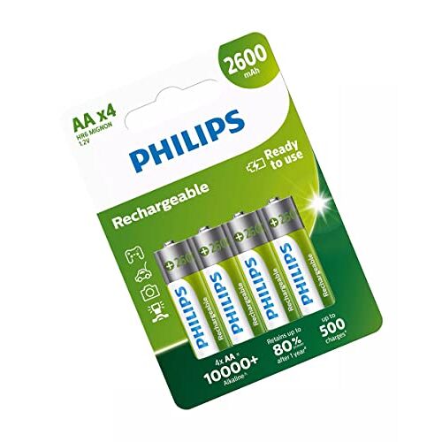 Philps Oplaadbare AA-batterijen, 4 stuks, 2600 mAh.