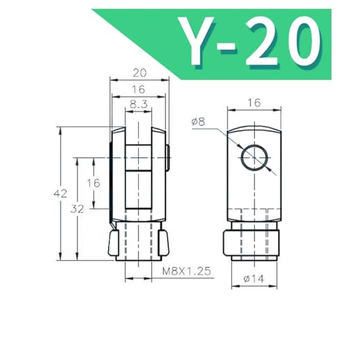 DREGS pneumatische standaardcilinder Pneumatisch SI Accessoires installatieaccessoires cilinderkoppelingen Y-koppeling Y-10/16 Y-20 Y-25/32 Y-40 Y-50/63 Y-80/100 (Size : Y-20(M8X1.25))