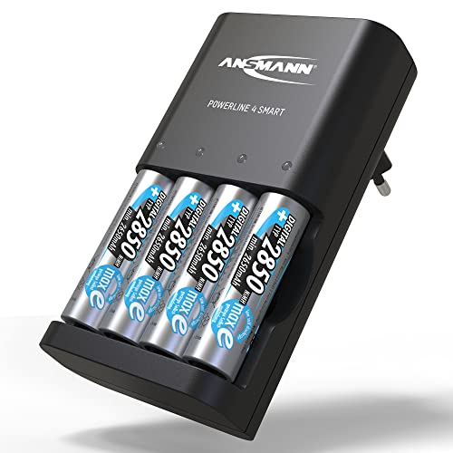Ansmann batterijlader "Powerline 4 Smart" voor 1-4 AA en AAA oplaadbare batterijen inclusief 4x  NiMH AA 2850 oplaadbare batterijen Akkulader voor NiMH en NiCd oplaadbare batterijen,zwart