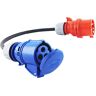 NWP Adapter CEE-koppeling 230V 16A naar CEE-stekker 400V 16A 3x2,5mm² rubberen slang IP44 voor camping, caravan, boot, markten, buiten