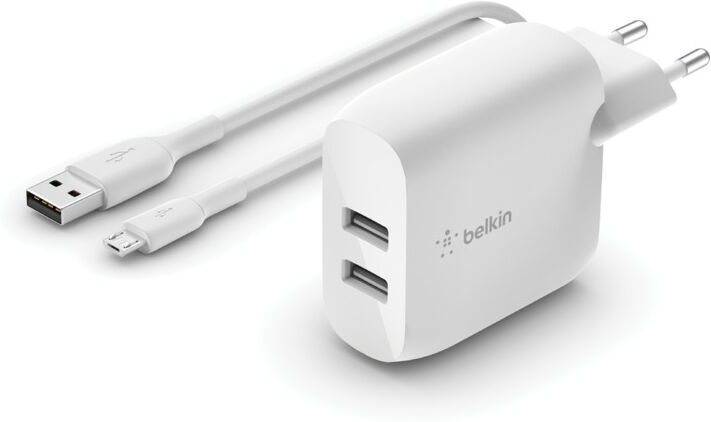 Belkin WCE002vf1MWH Dual USB-A Wall Charger w/ 1M-24W