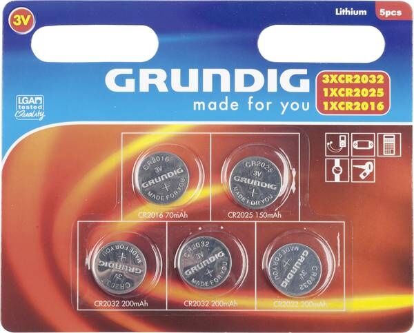 Grundig set knoopcelbatterijen lithium 5 stuks - Zilver