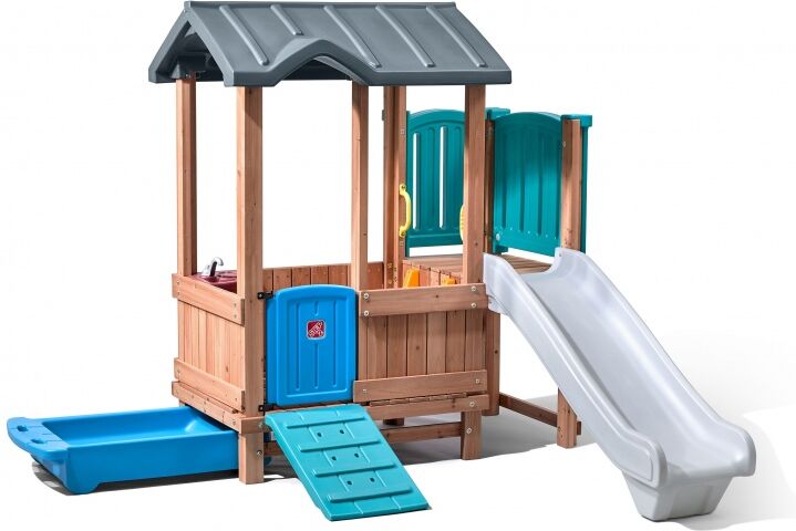 Step2 speelhuis met glijbaan Woodland Adventure 193 cm bruin - Bruin,Blauw