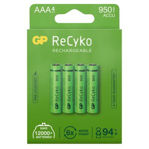 GP Batterier GP ReCyko AAA-batteries 950mAh 4-pack Green OneSize, Green