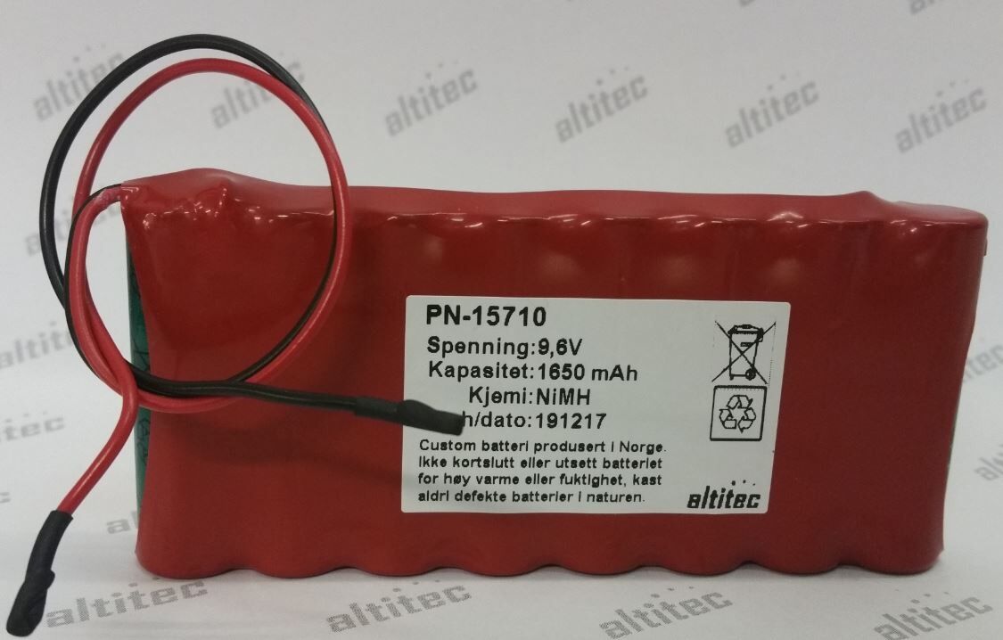 Altitec 9,6V 1650mAh NiMH Batteripakke, med ledning