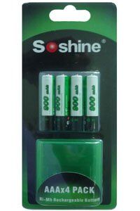 Rechargeable Soshine 4x AAA batteri (900 mAh, Oppladbart)
