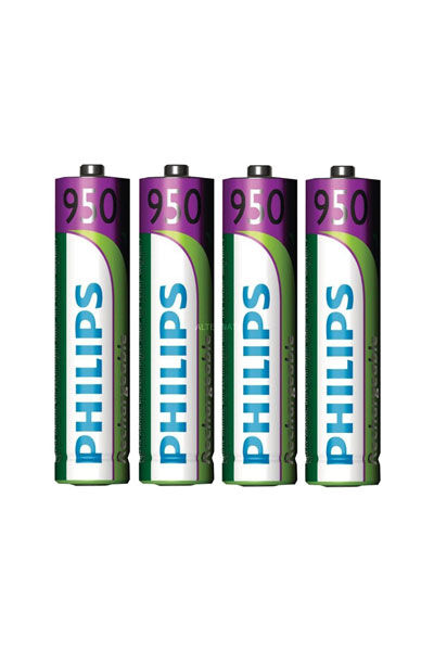 Rechargeable Philips BO-PHI-AAA-950-4 batteri (950 mAh 1.2 V, Originalt)