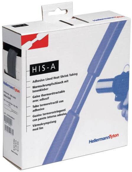 Hellermann Tyton 308-11800 Krympeslange med lim, 3:1, svart 18/6 mm, 4 m