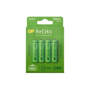 GP 2600 ReCyko uppladdningsbart AA/HR06 Ni-Mh batteri 4-pack