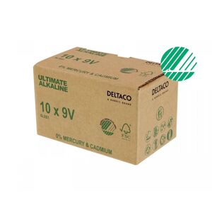 Deltaco Ultimate Alkaline 9v-Batteri, Svanenmärkt, 10-Pack (Bulk)