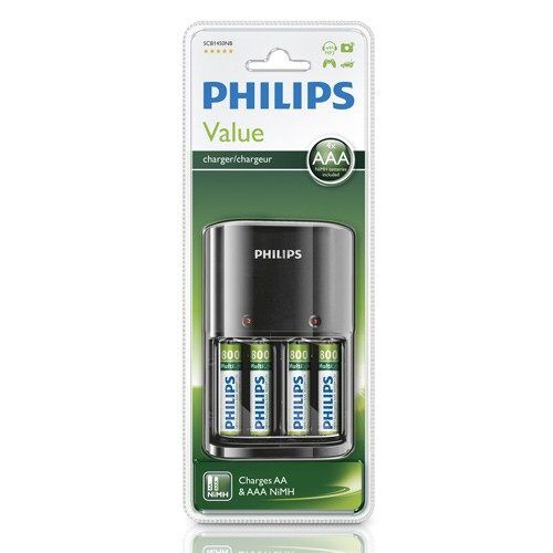 Philips Batteriladdare med 4st AAA-batterier